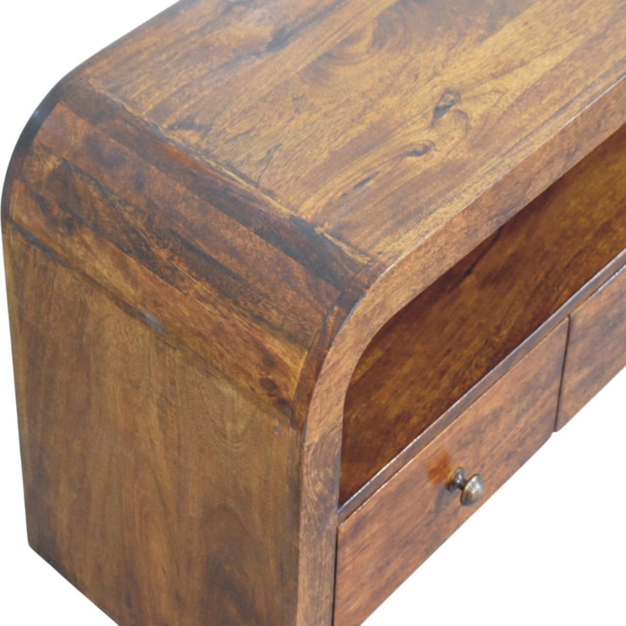 Szafka RTV z litego drewna mango – kasztanowa, 110 cm — model IN3990 - obrazek 4