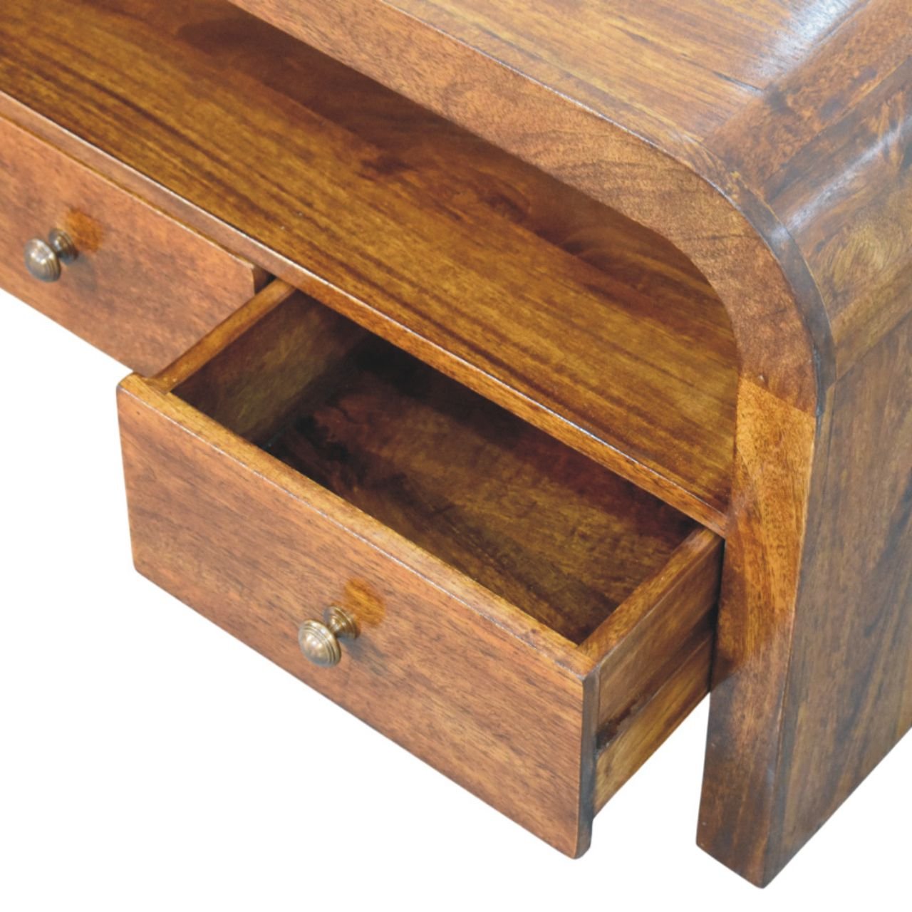 Szafka RTV z litego drewna mango – kasztanowa, 110 cm — model IN3990 - obrazek 5