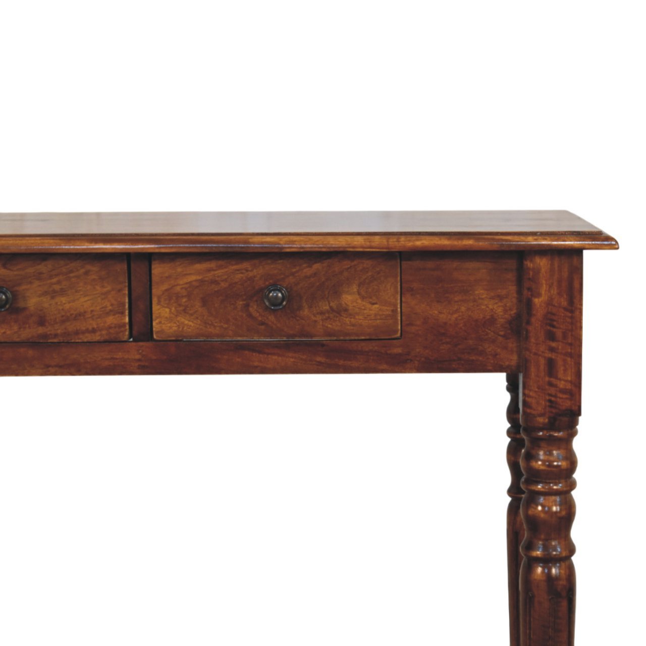 Konsola z litego drewna mango – kasztanowa, 110 cm — model IN3991 - obrazek 3