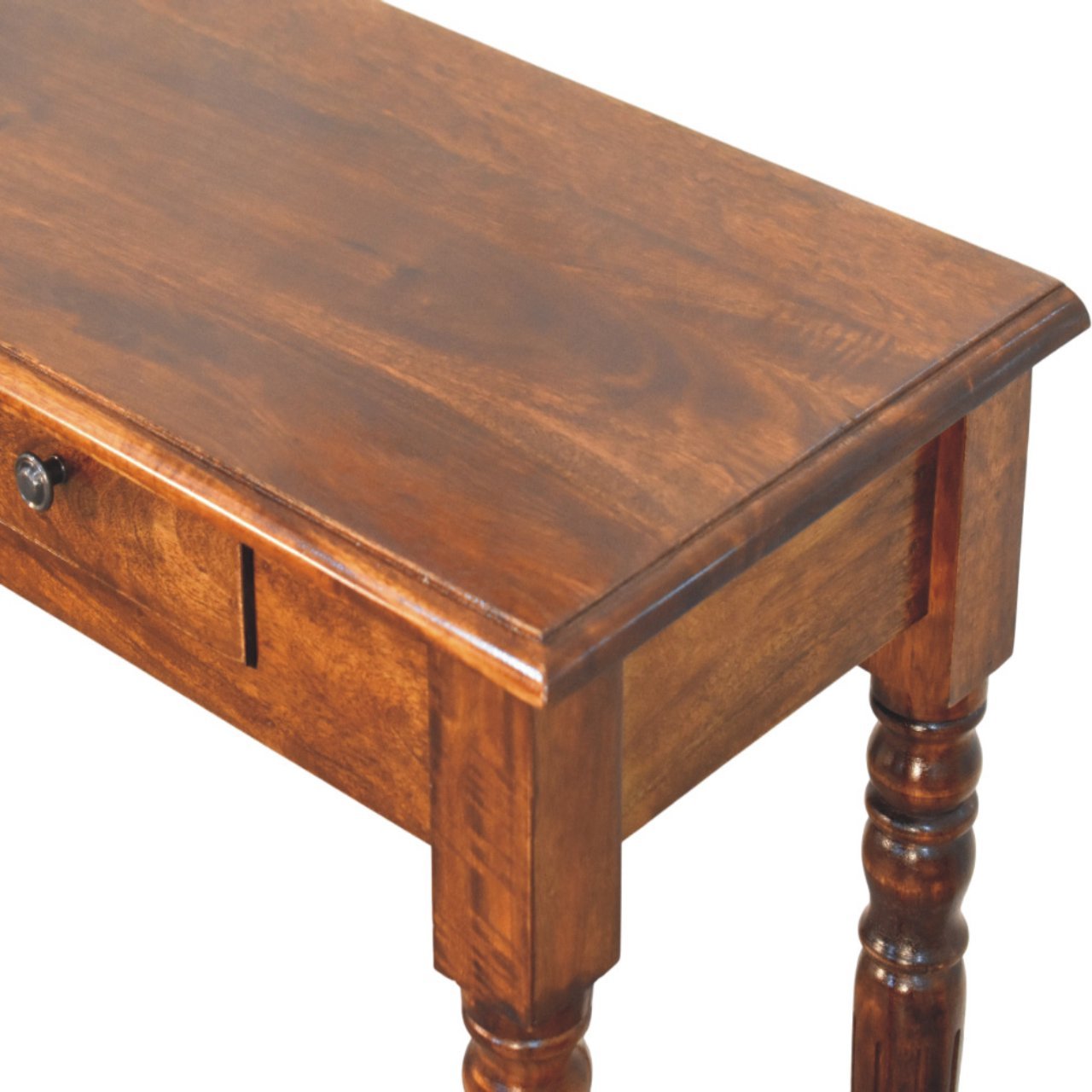 Konsola z litego drewna mango – kasztanowa, 110 cm — model IN3991 - obrazek 4