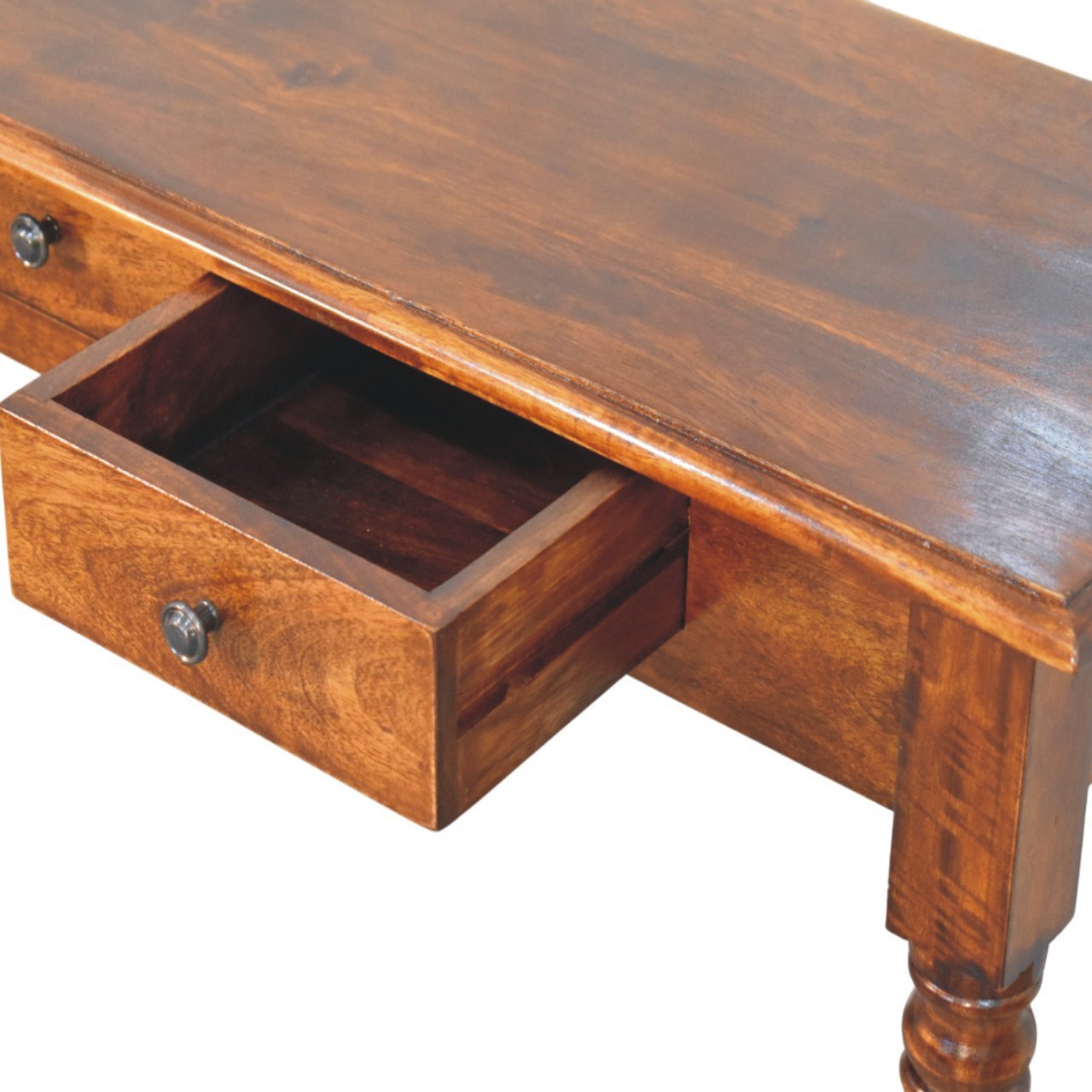Konsola z litego drewna mango – kasztanowa, 110 cm — model IN3991 - obrazek 5