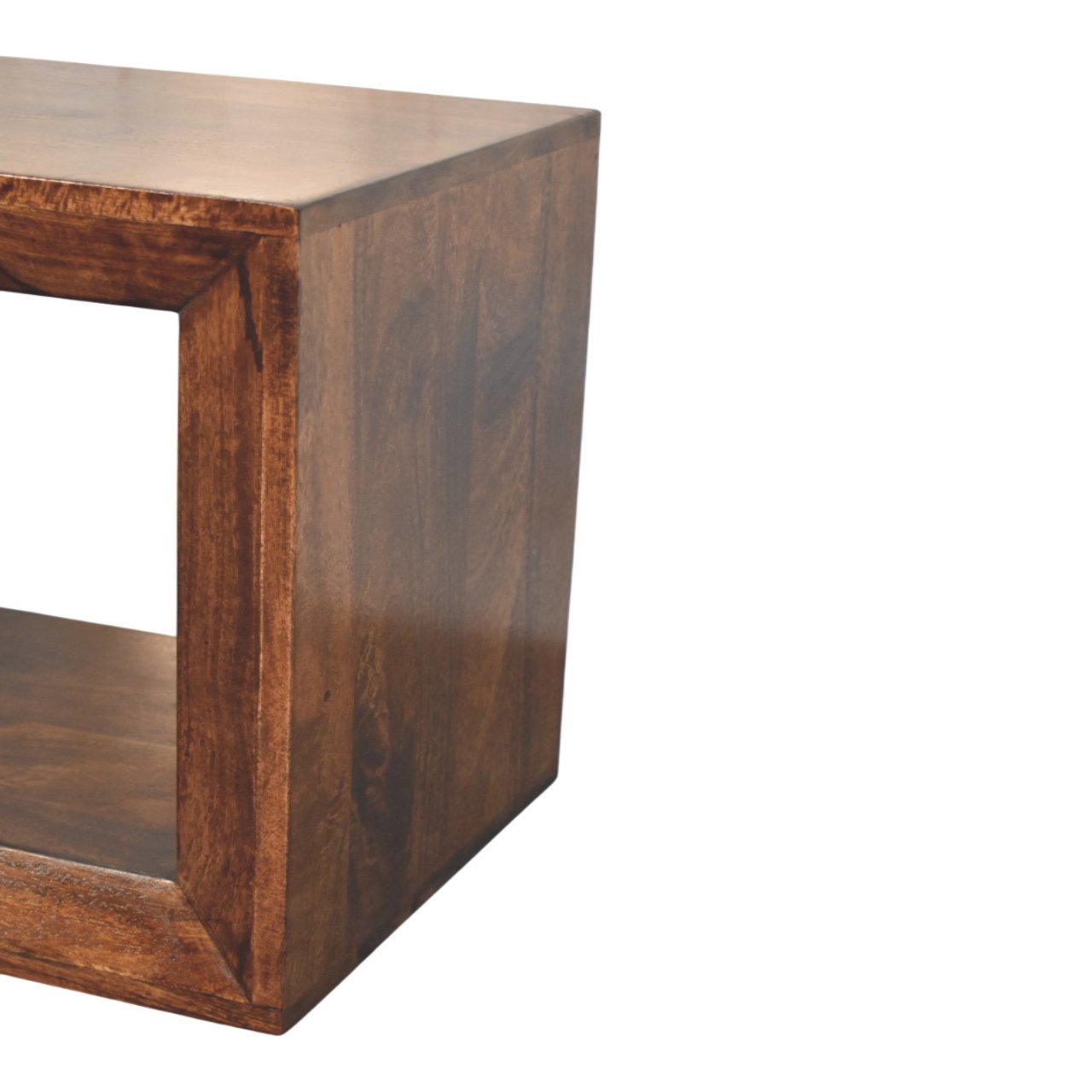 Stolik kawowy z litego drewna mango – orzechowy, 45 cm — model IN3995 - obrazek 5