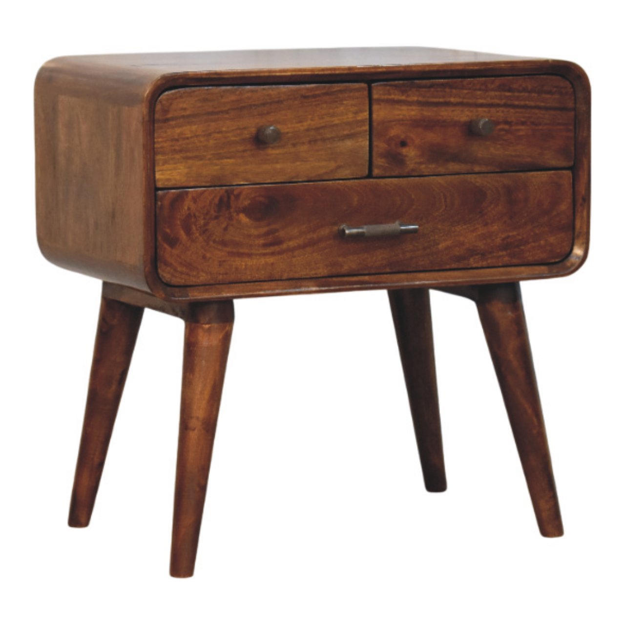 Szafka nocna z litego drewna mango – kasztanowa, 55 cm — model IN3996
