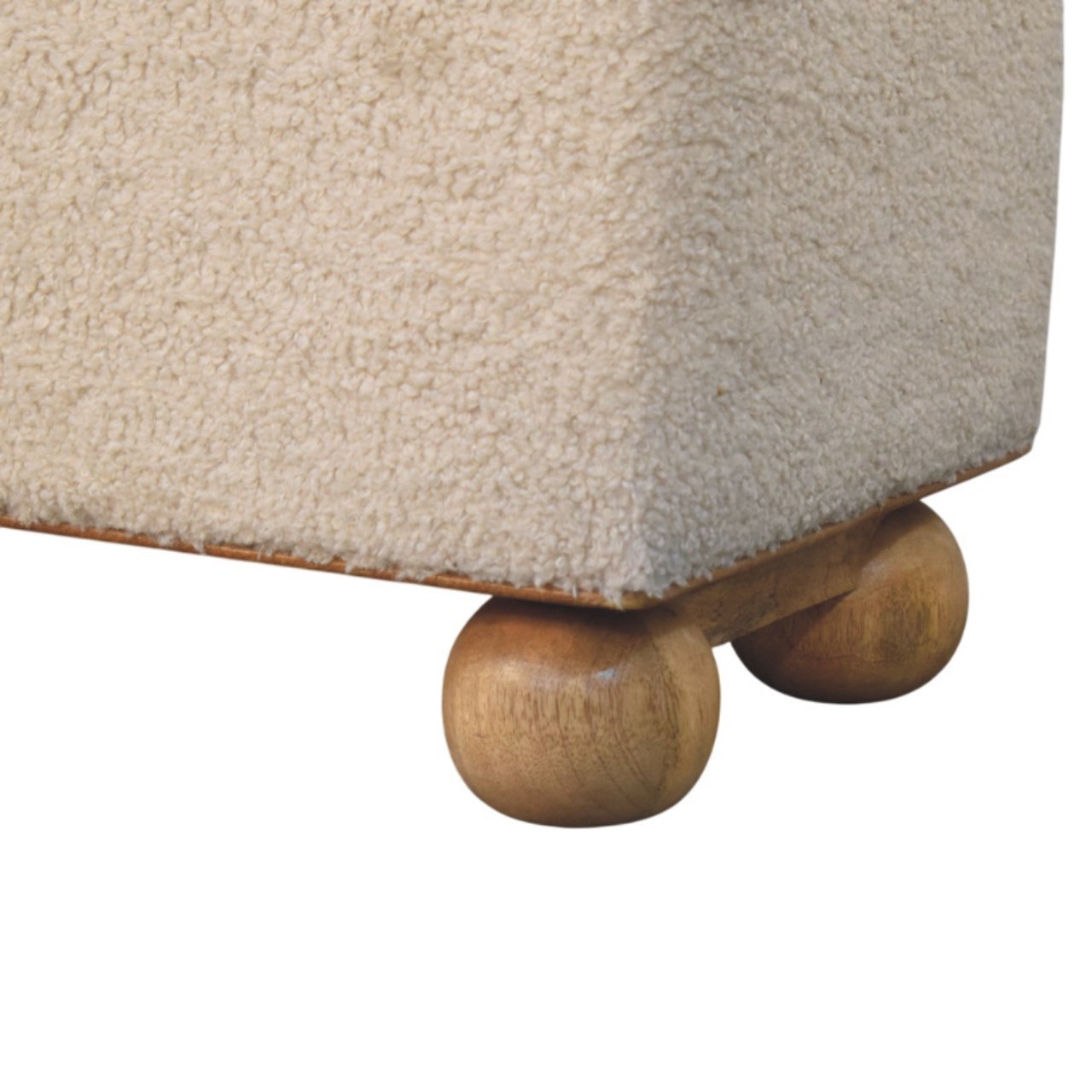Pufa z drewna i tkaniny bouclé – 82 cm — model IN3999 - obrazek 7