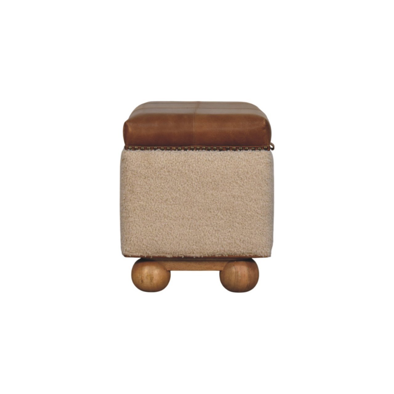 Pufa z drewna i tkaniny bouclé – 82 cm — model IN3999 - obrazek 8