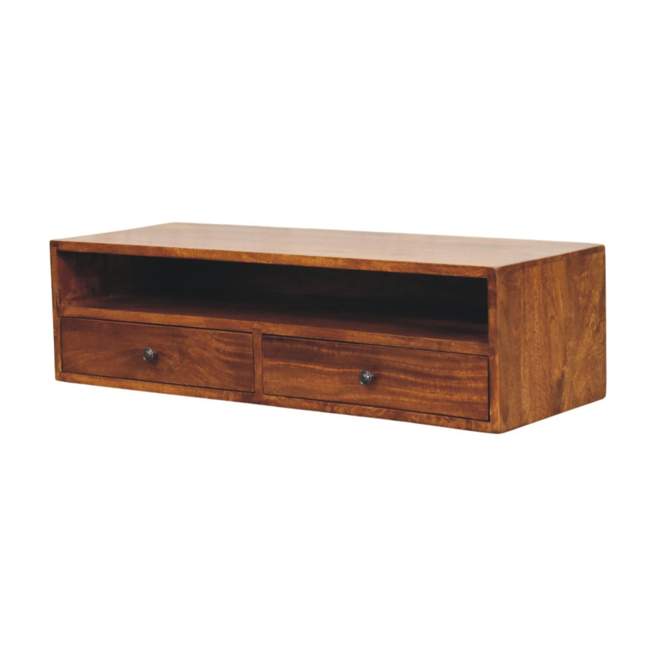 Szafka RTV z litego drewna mango – kasztanowa, 88 cm — model IN4006