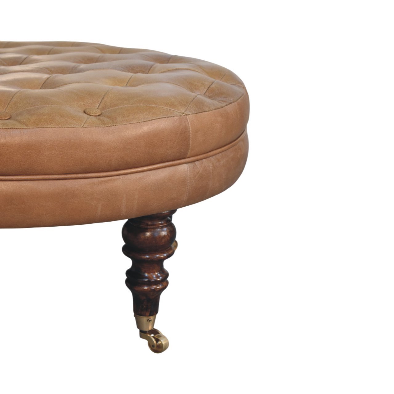 Pufa z litego drewna mango – orzechowa, 80 cm - obrazek 4