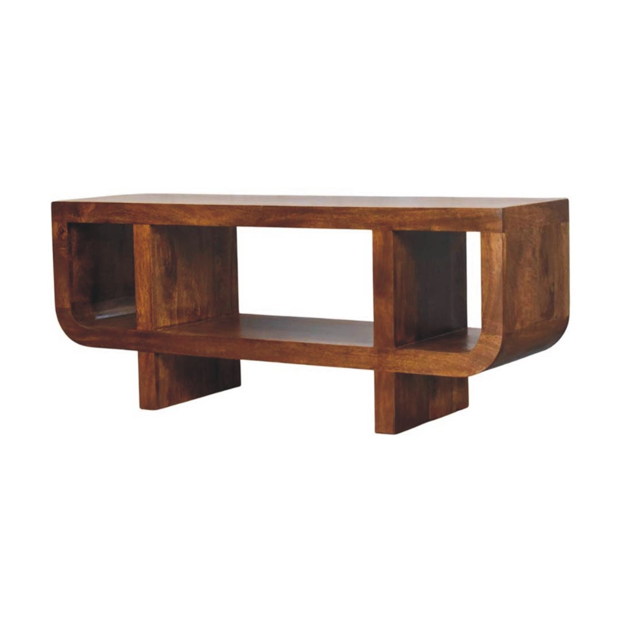 Szafka RTV z litego drewna mango – kasztanowa, 120 cm - obrazek 2