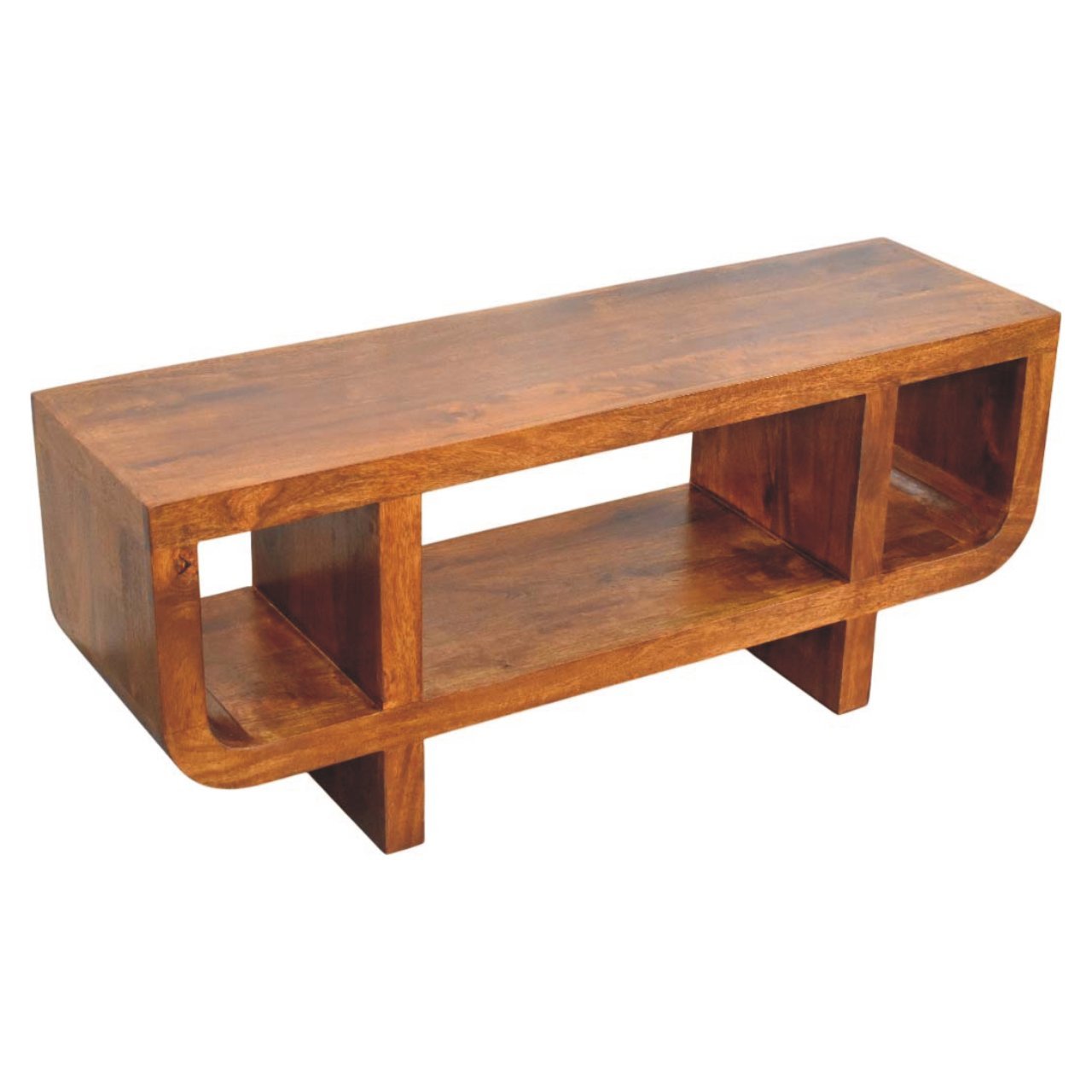Szafka RTV z litego drewna mango – kasztanowa, 120 cm - obrazek 5