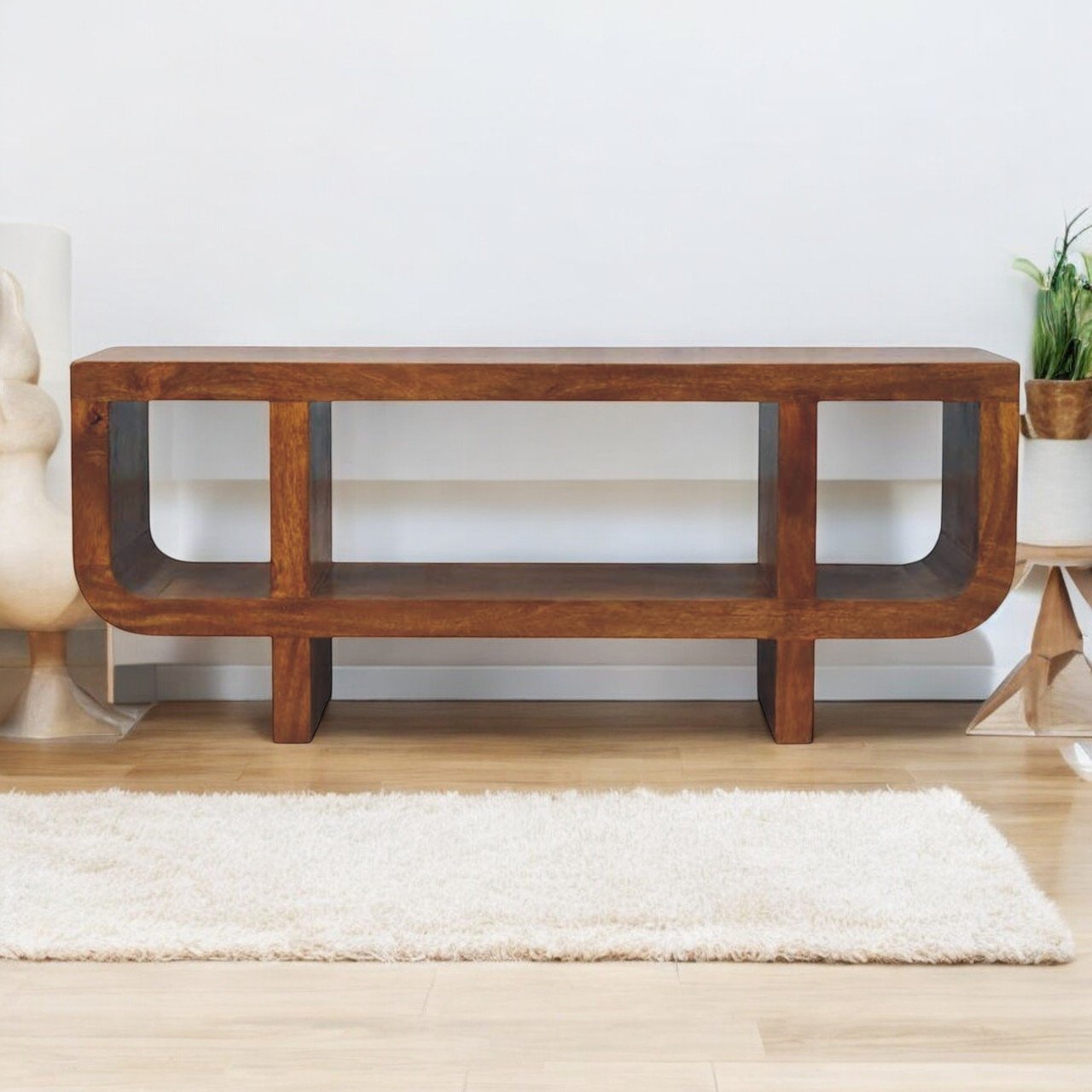Szafka RTV z litego drewna mango – kasztanowa, 120 cm - obrazek 8