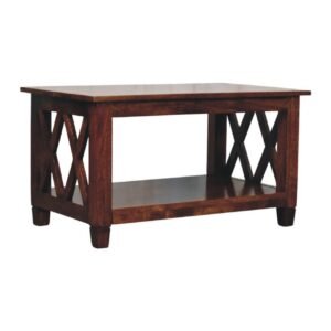 Stolik kawowy z litego drewna mango – kasztanowy, 80 cm — model IN4019