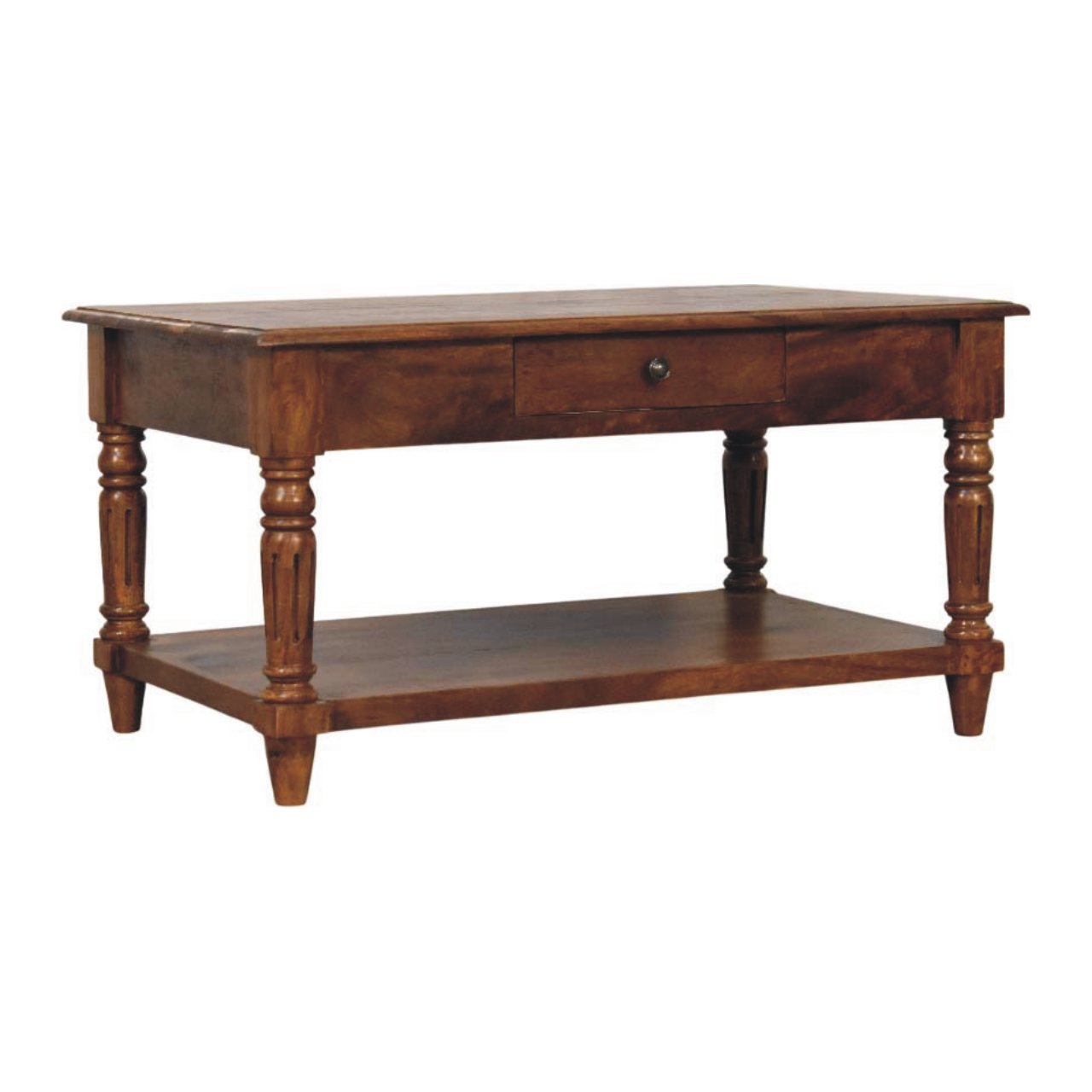Stolik kawowy z litego drewna mango – kasztanowy, 85 cm — model IN4021 - obrazek 2