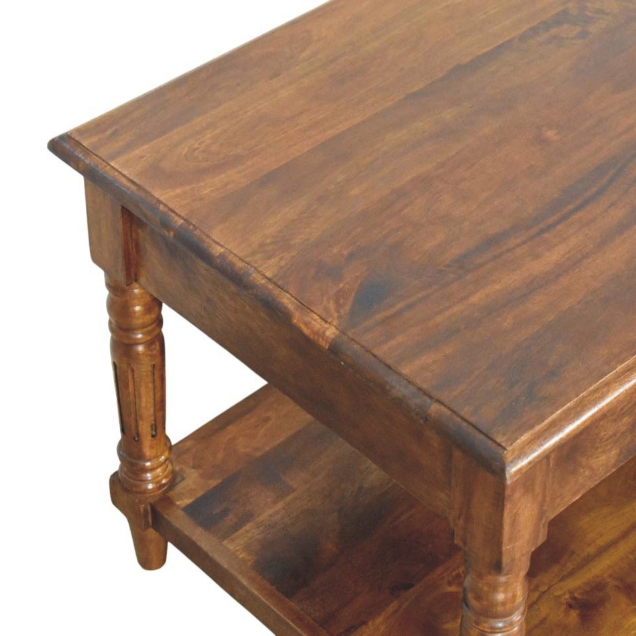 Stolik kawowy z litego drewna mango – kasztanowy, 85 cm — model IN4021 - obrazek 4