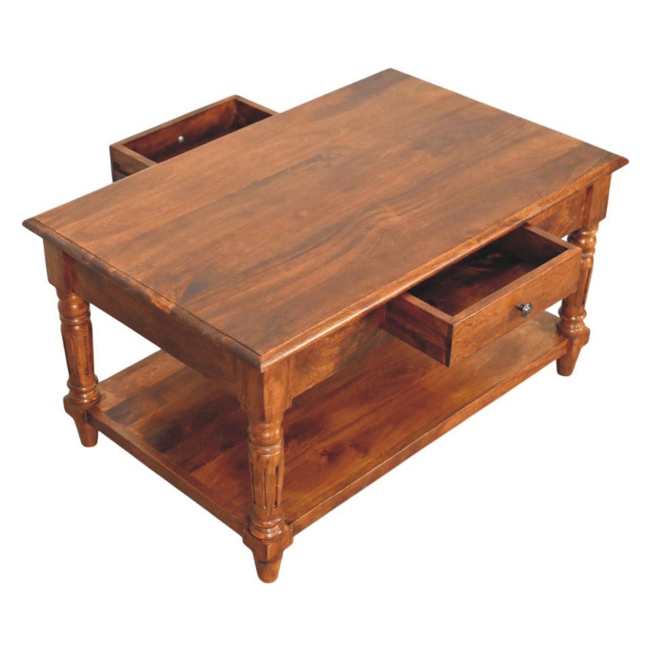 Stolik kawowy z litego drewna mango – kasztanowy, 85 cm — model IN4021 - obrazek 6