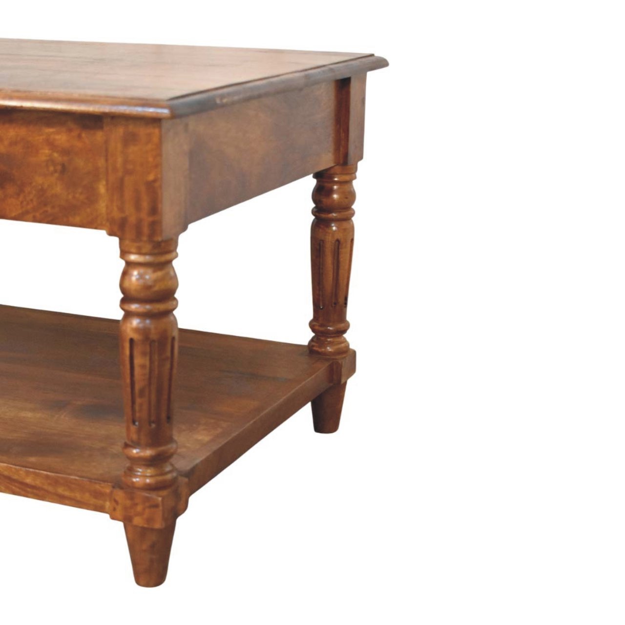 Stolik kawowy z litego drewna mango – kasztanowy, 85 cm — model IN4021 - obrazek 7