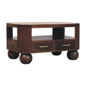 Stolik kawowy z litego drewna mango – orzechowy, 85 cm — model IN4098