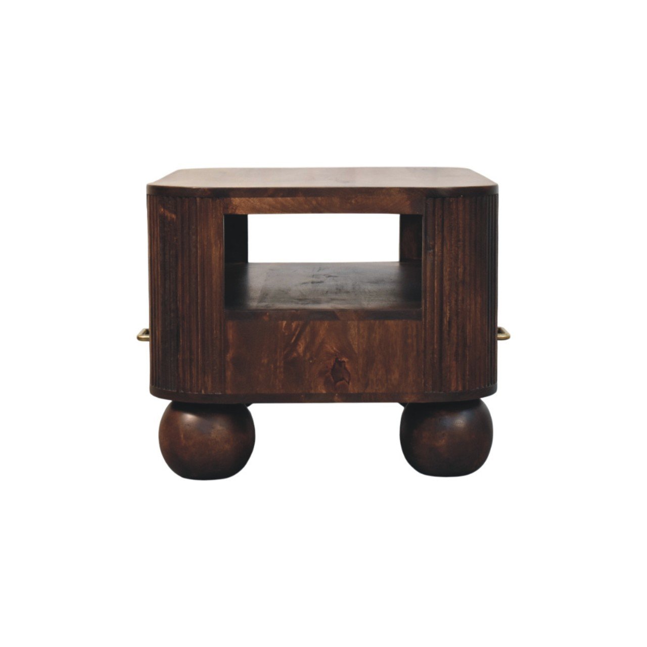 Stolik kawowy z litego drewna mango – orzechowy, 85 cm — model IN4098 - obrazek 8