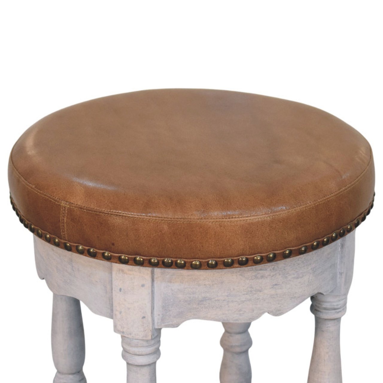 Pufa z litego drewna mango – 40 cm — model IN4193 - obrazek 6
