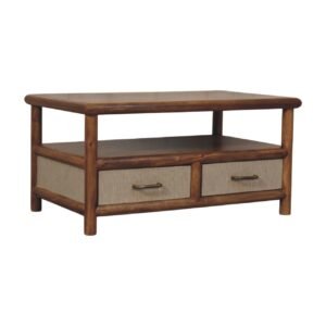 Stolik kawowy Artisan IN4358 – lite drewno mango i rattan, wykończenie rattanowe