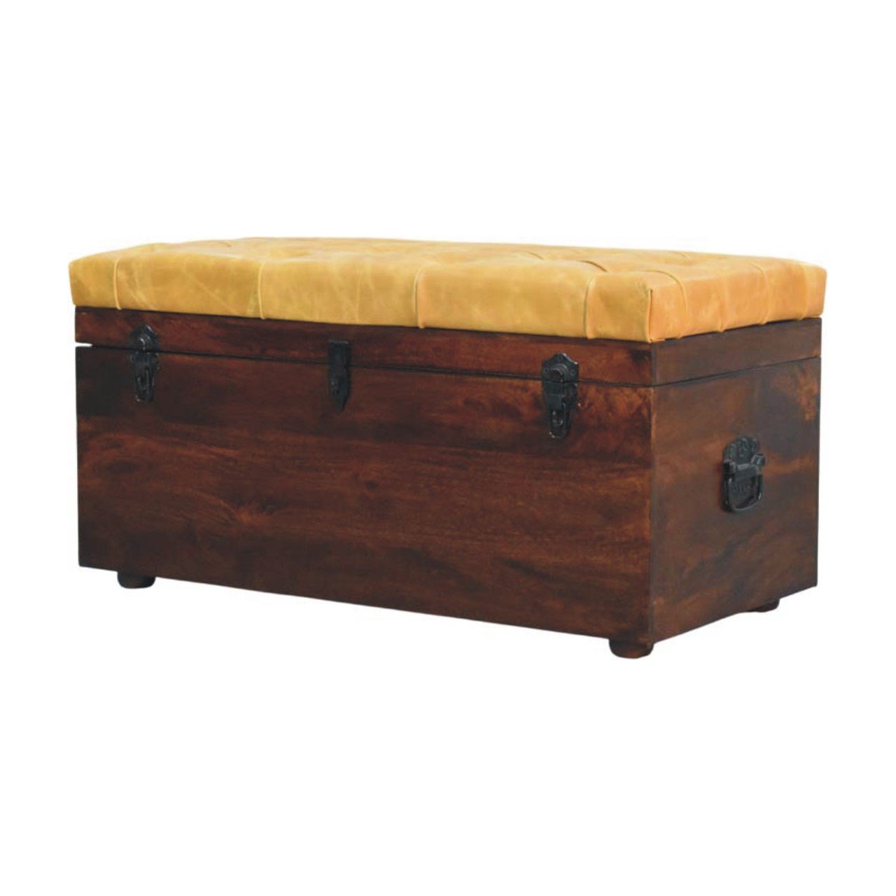 Kufer-ławka Artisan IN4396 – drewno i skóra, wykończenie orzechowe - obrazek 2