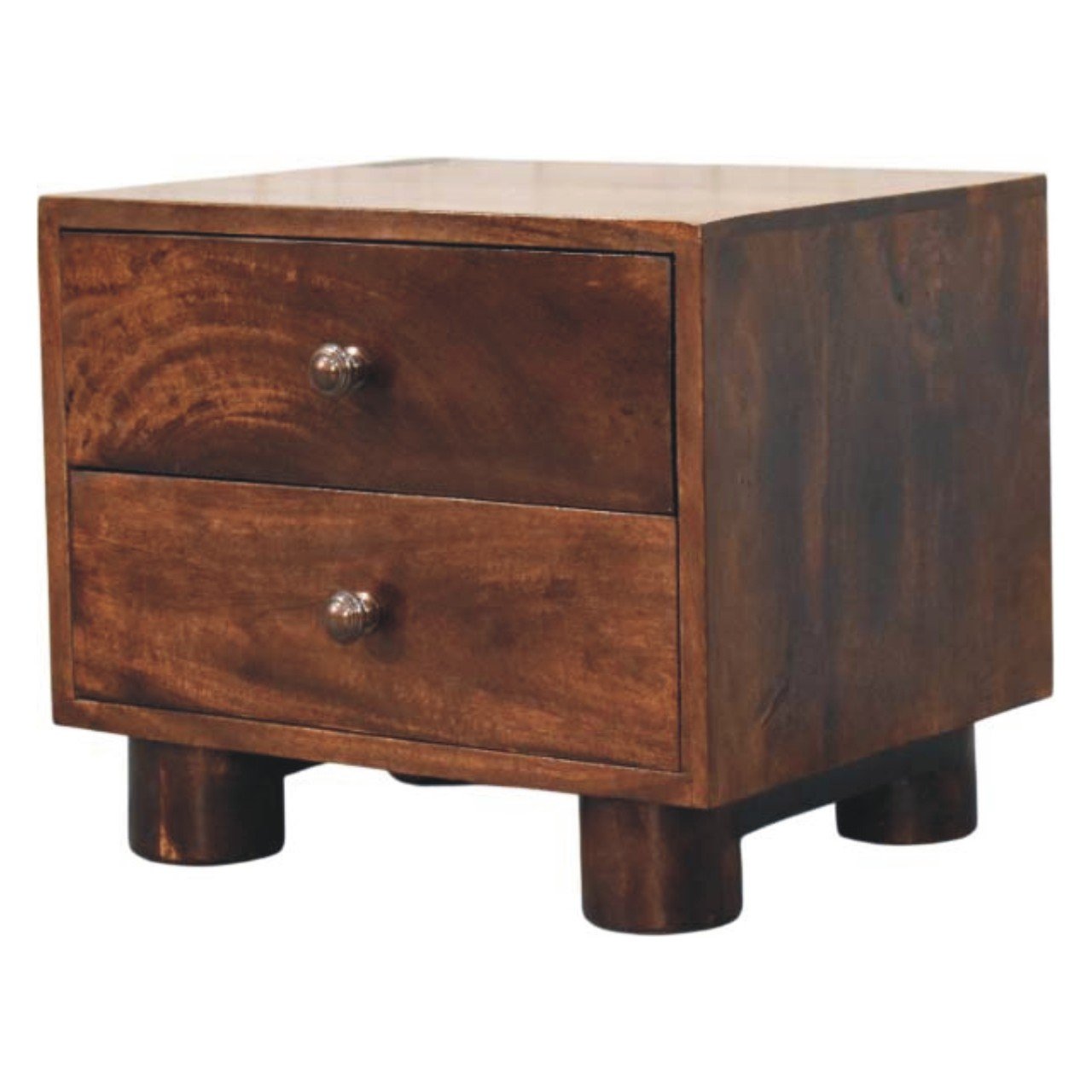 Szafka nocna z litego drewna mango – orzechowa, 45 cm — model IN4424