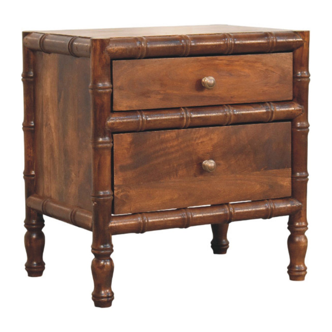 Szafka nocna z litego drewna mango – kasztanowa, 55 cm — model IN4447