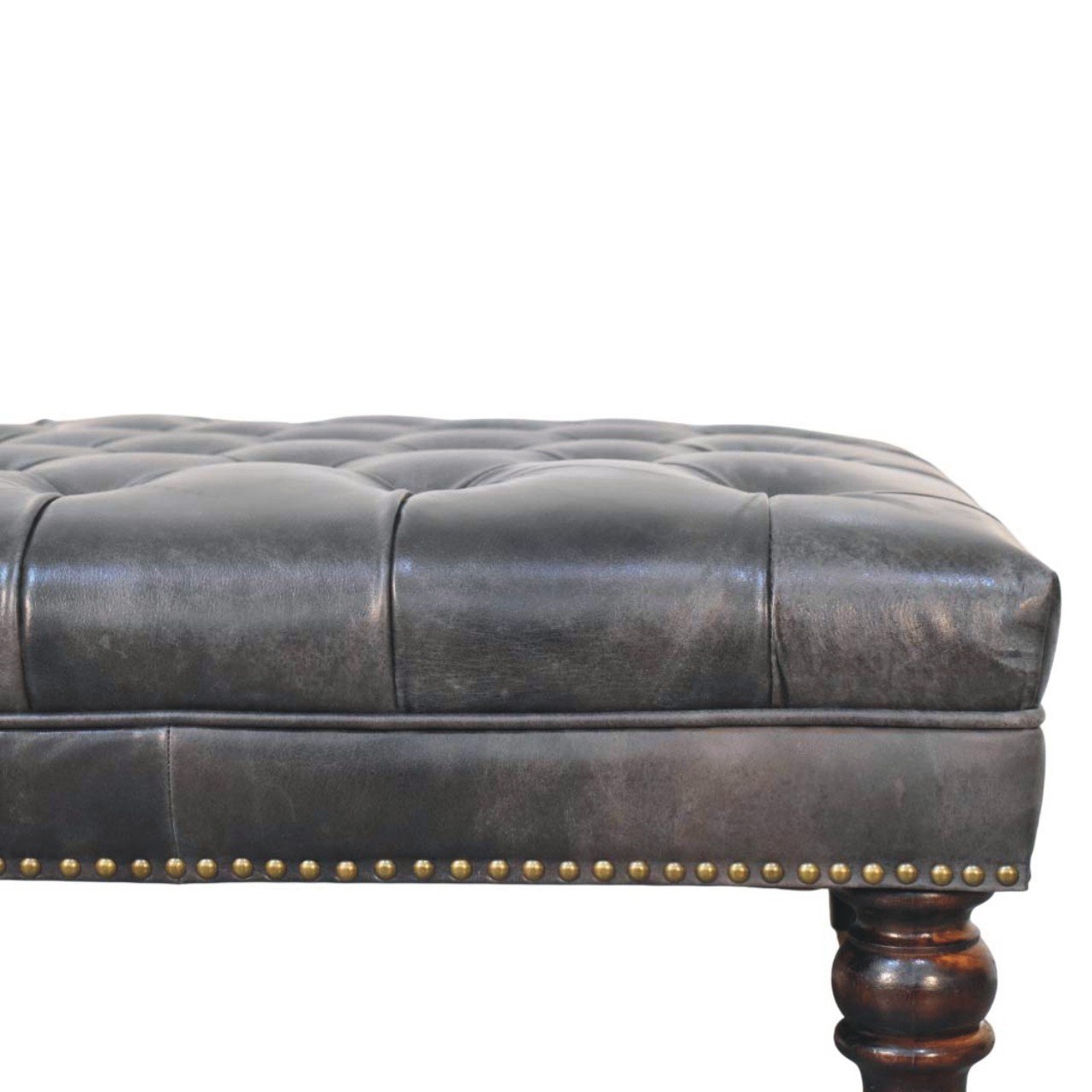 Pufa z drewna i skóry – czarna, 80 cm - Image 3