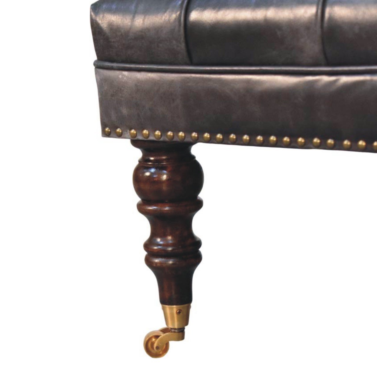 Pufa z drewna i skóry – czarna, 80 cm - Image 5