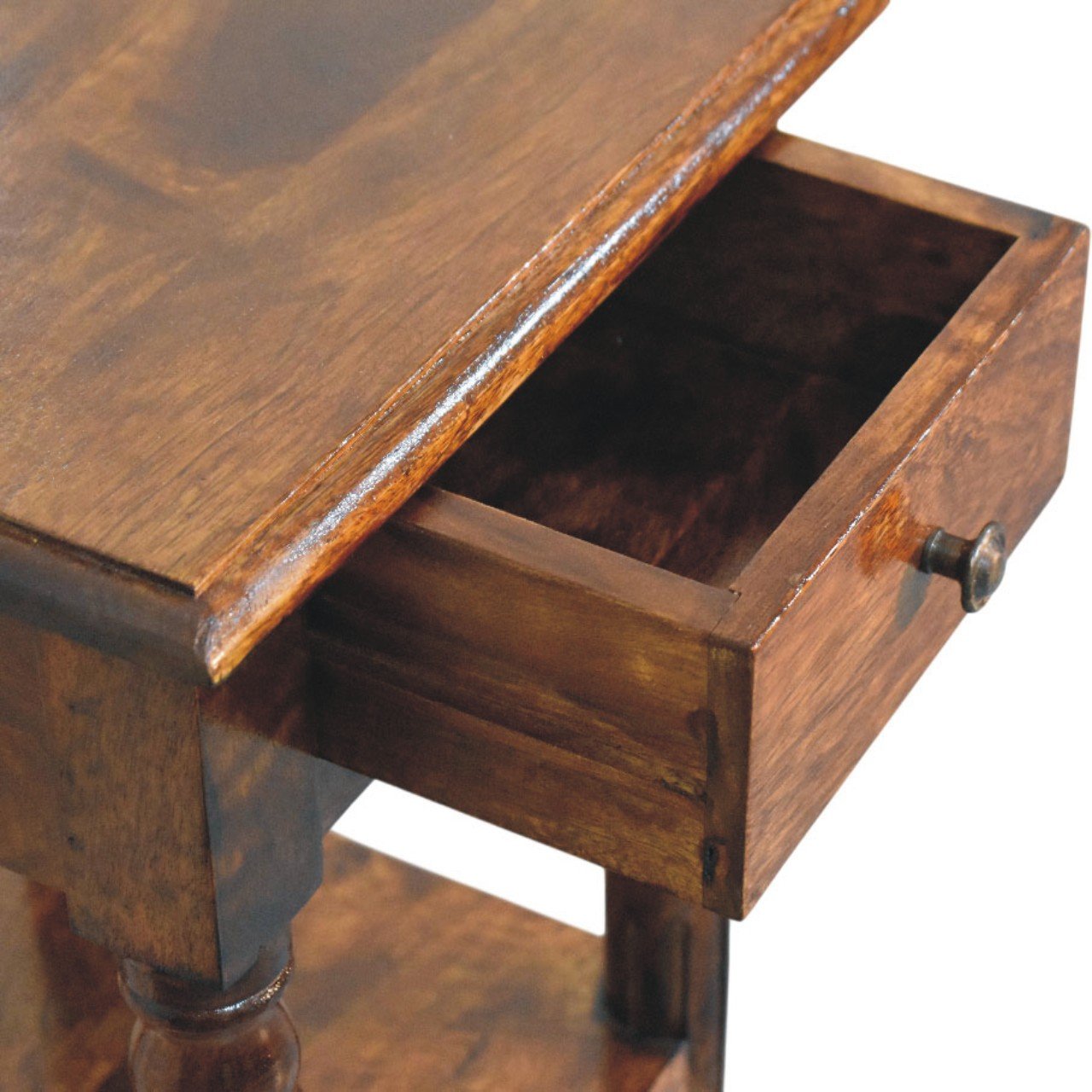 Stolik kawowy Artisan IN4486 – lite drewno mango, wykończenie kasztanowe - obrazek 5