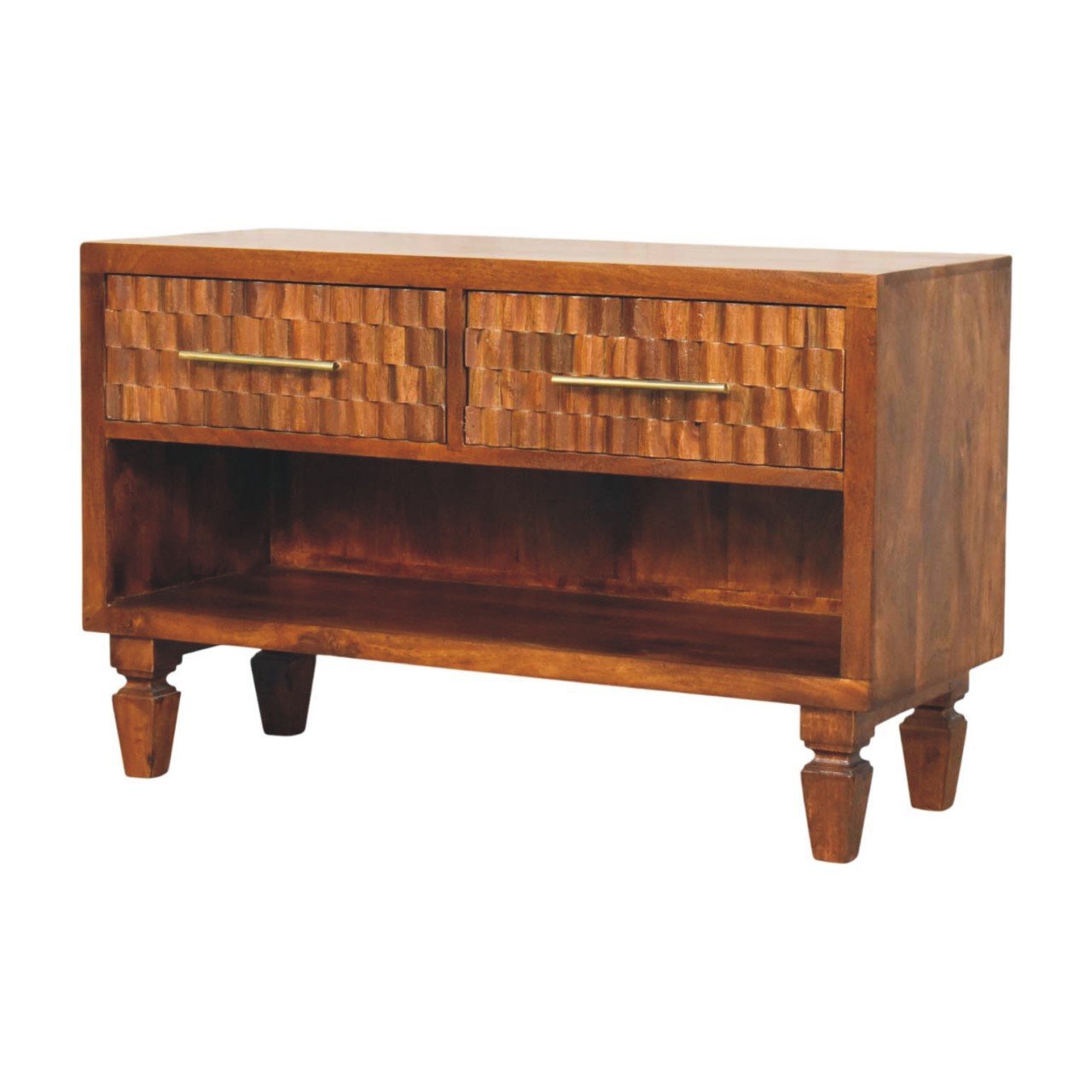 Ławka z litego drewna mango – kasztanowa, 87 cm