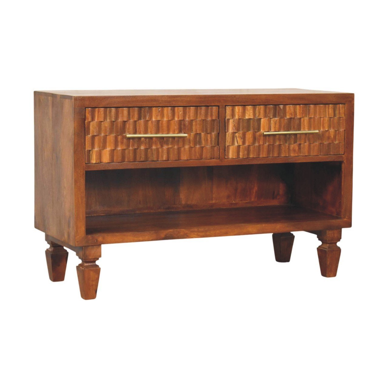 Ławka z litego drewna mango – kasztanowa, 87 cm - Image 2