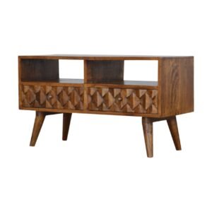 Szafka RTV z litego drewna mango – kasztanowa, 85 cm — model IN738