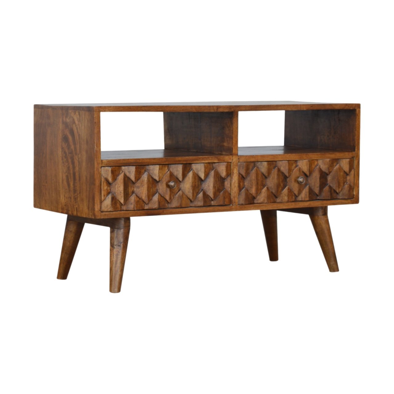 Szafka RTV z litego drewna mango – kasztanowa, 85 cm — model IN738 - obrazek 2