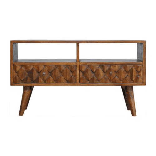 Szafka RTV z litego drewna mango – kasztanowa, 85 cm — model IN738 - obrazek 9