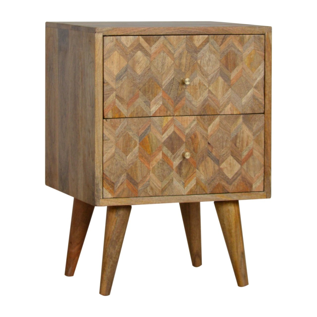 Szafka nocna z litego drewna mango – dębowa, 40 cm — model IN755 - obrazek 2