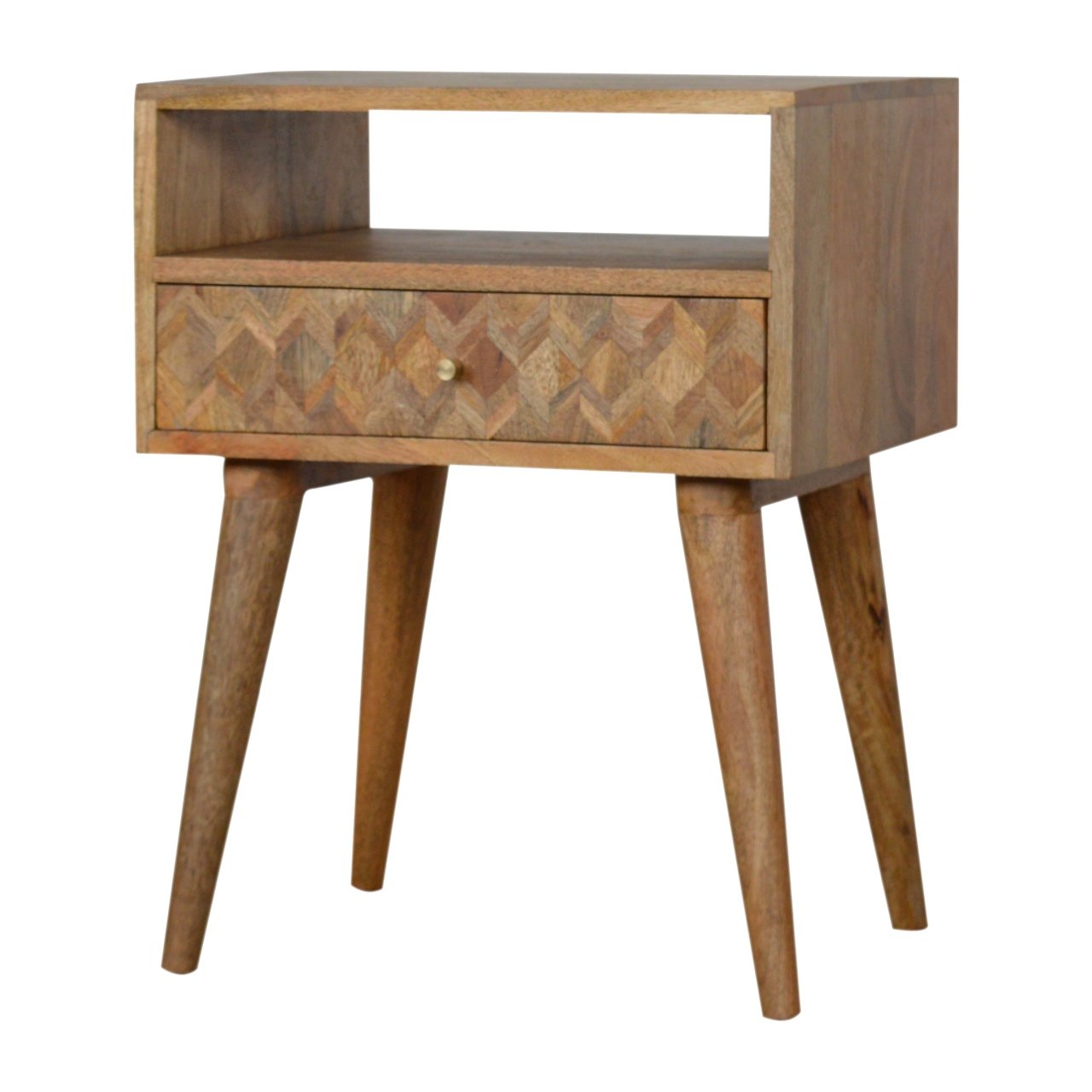Szafka nocna z litego drewna mango – dębowa, 45 cm — model IN756 - obrazek 7