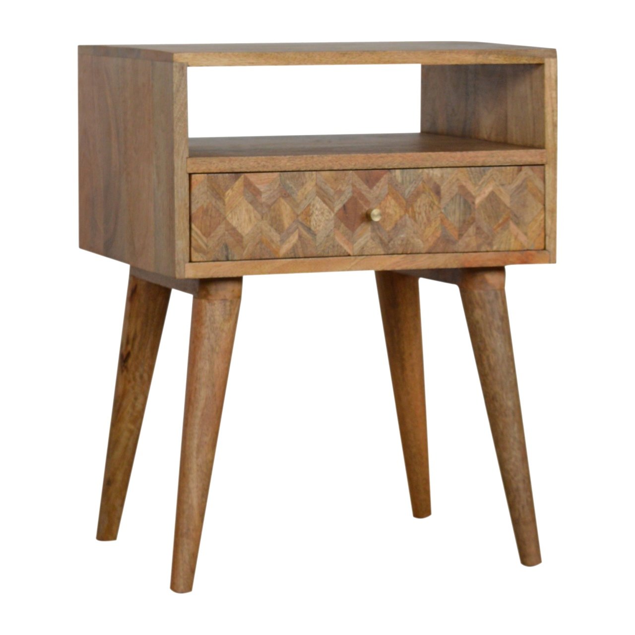 Szafka nocna z litego drewna mango – dębowa, 45 cm — model IN756 - obrazek 6