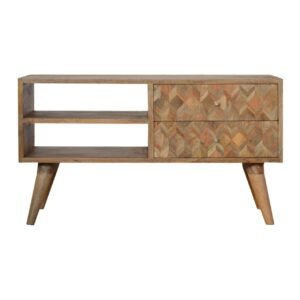 Szafka RTV z litego drewna mango – dębowa, 85 cm — model IN757