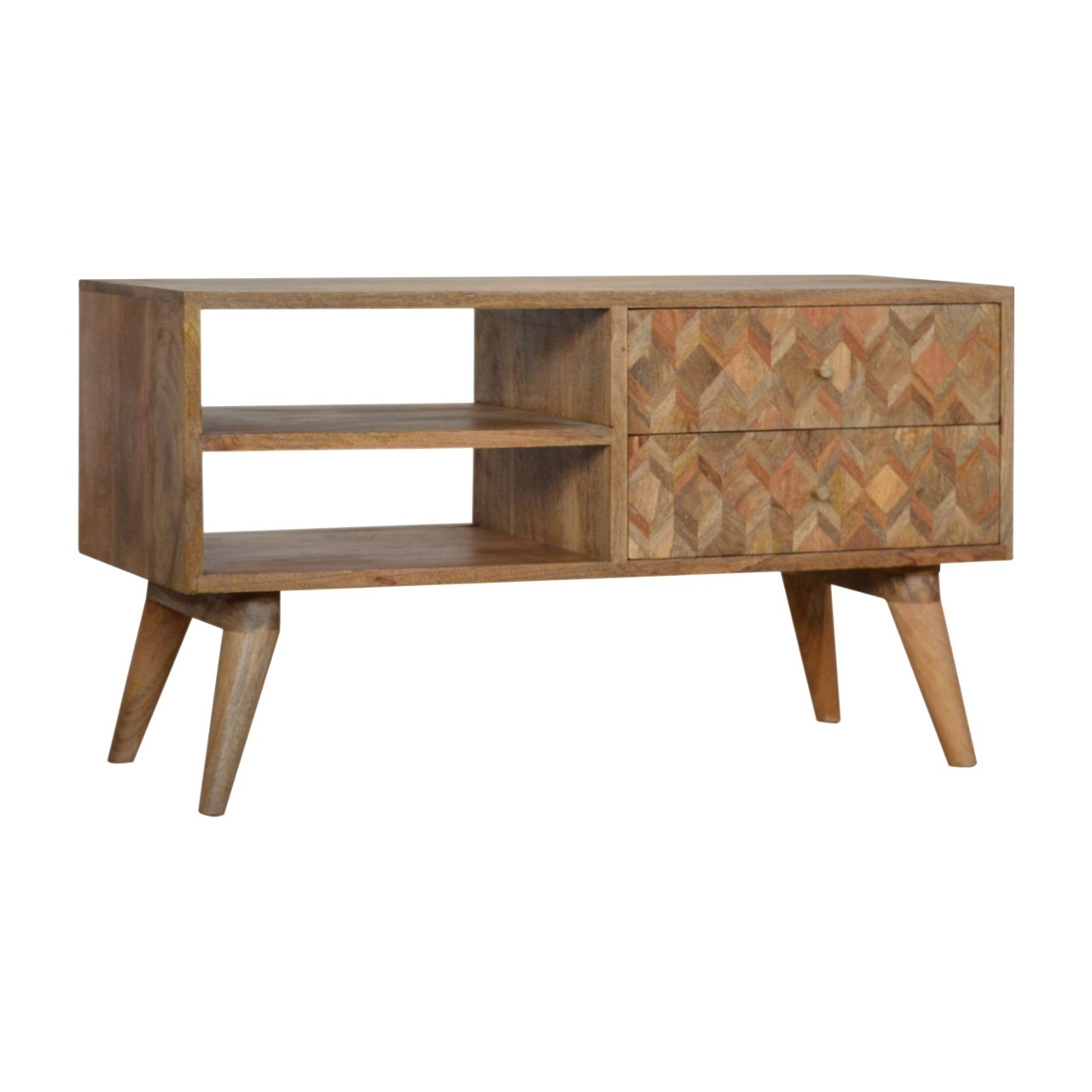 Szafka RTV z litego drewna mango – dębowa, 85 cm — model IN757 - obrazek 2