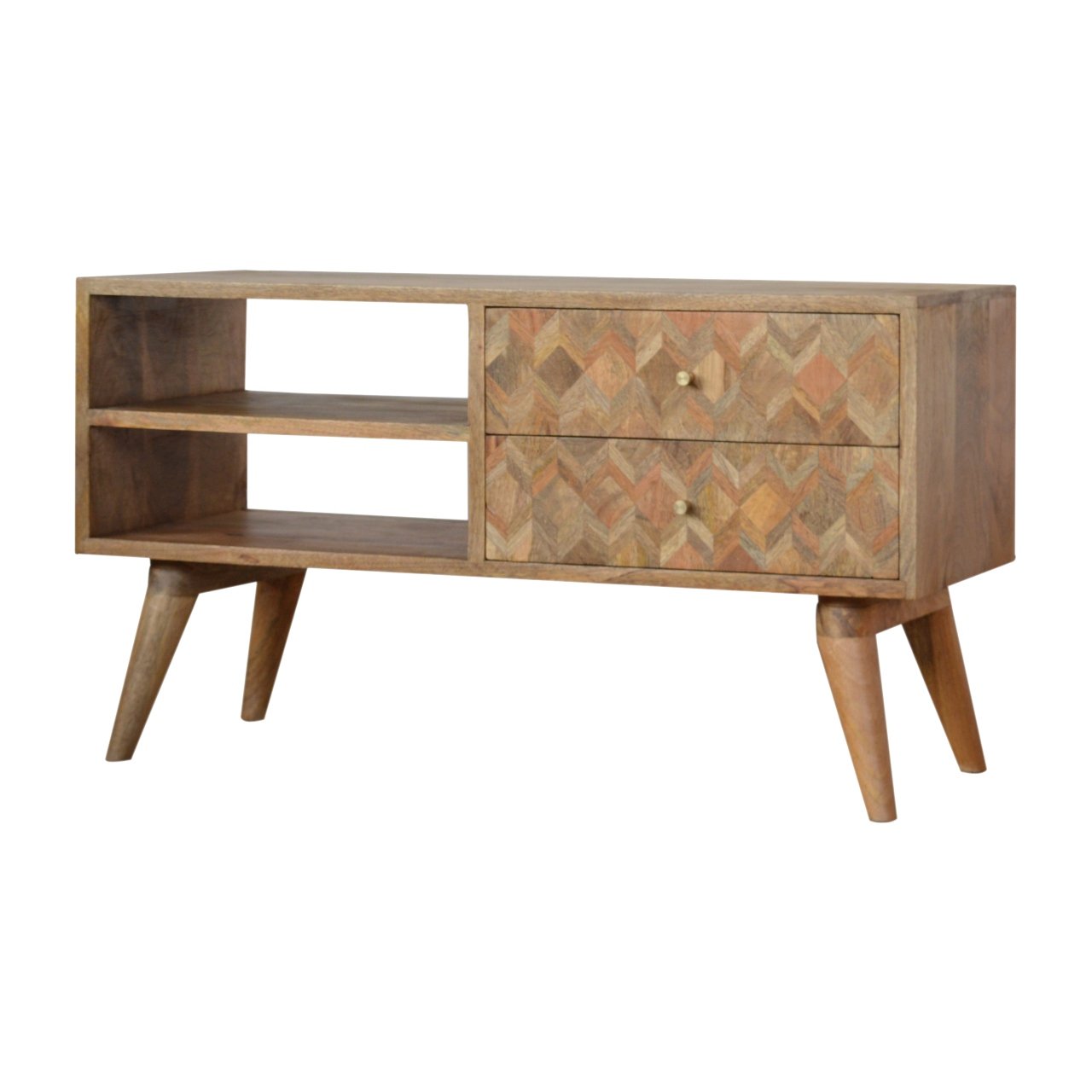 Szafka RTV z litego drewna mango – dębowa, 85 cm — model IN757 - obrazek 3