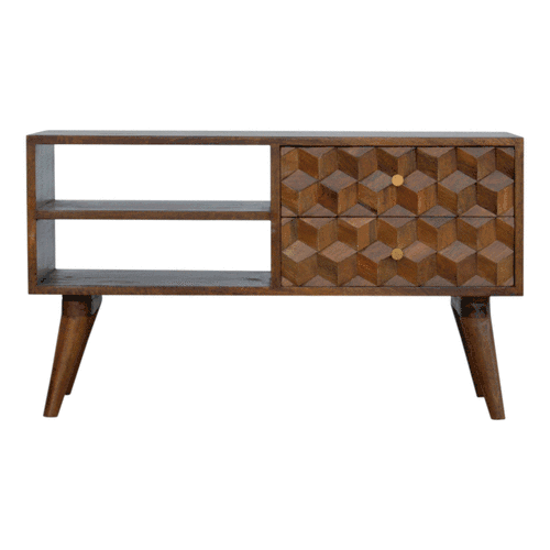 Szafka RTV z litego drewna mango – kasztanowa, 85 cm — model IN782 - obrazek 9