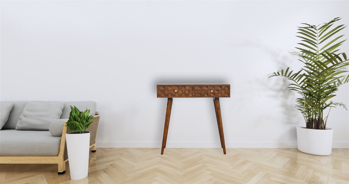 Konsola z litego drewna mango – kasztanowa, 80 cm — model IN788 - Image 10