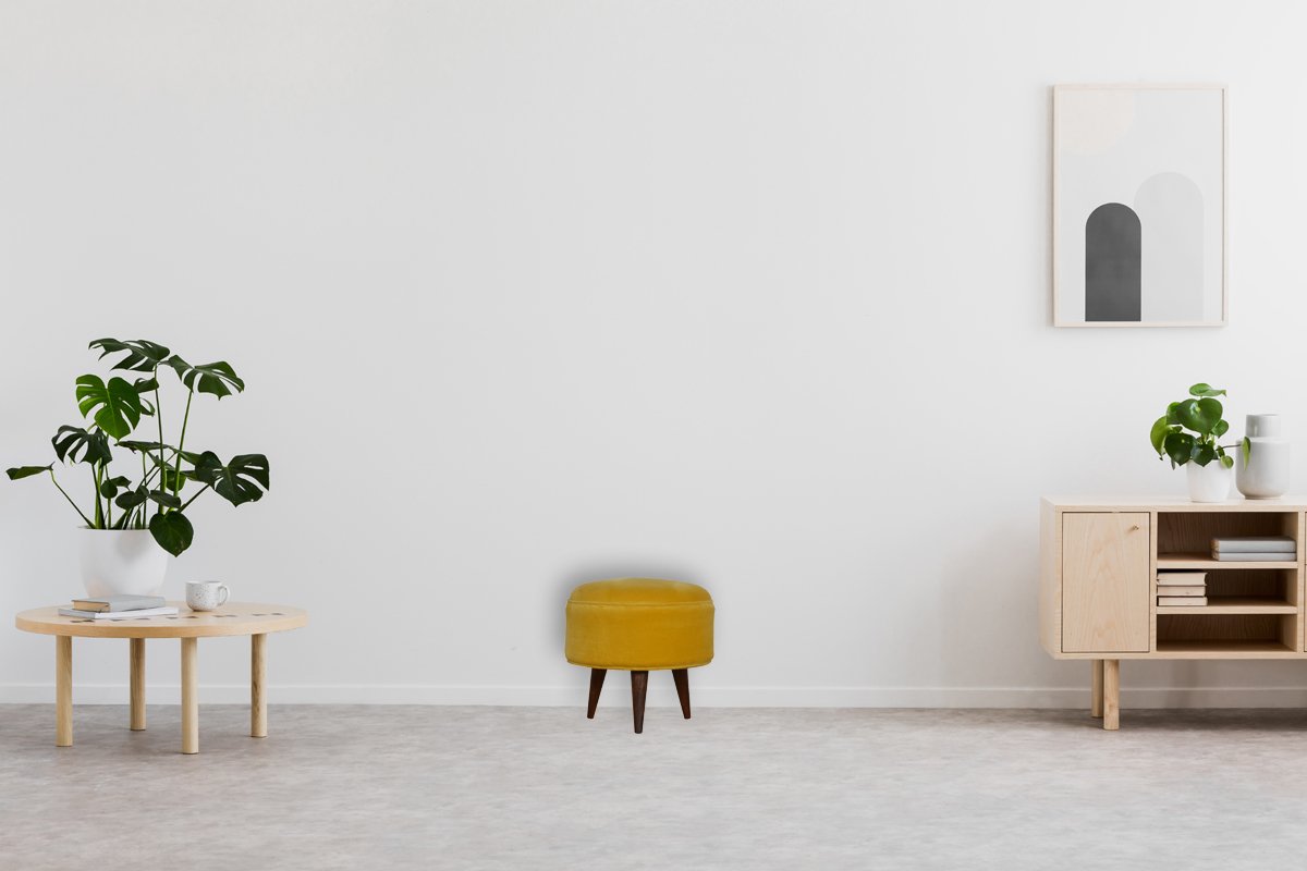 Pufa lub podnóżek Artisan IN823 – lite drewno mango, wykończenie orzechowe - Image 6