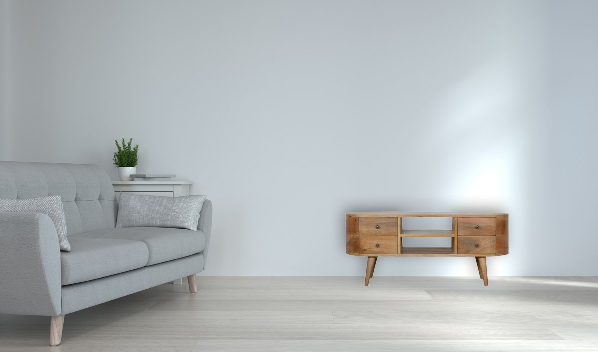 Szafka RTV z litego drewna mango – dębowa, 110 cm — model IN863 - obrazek 10