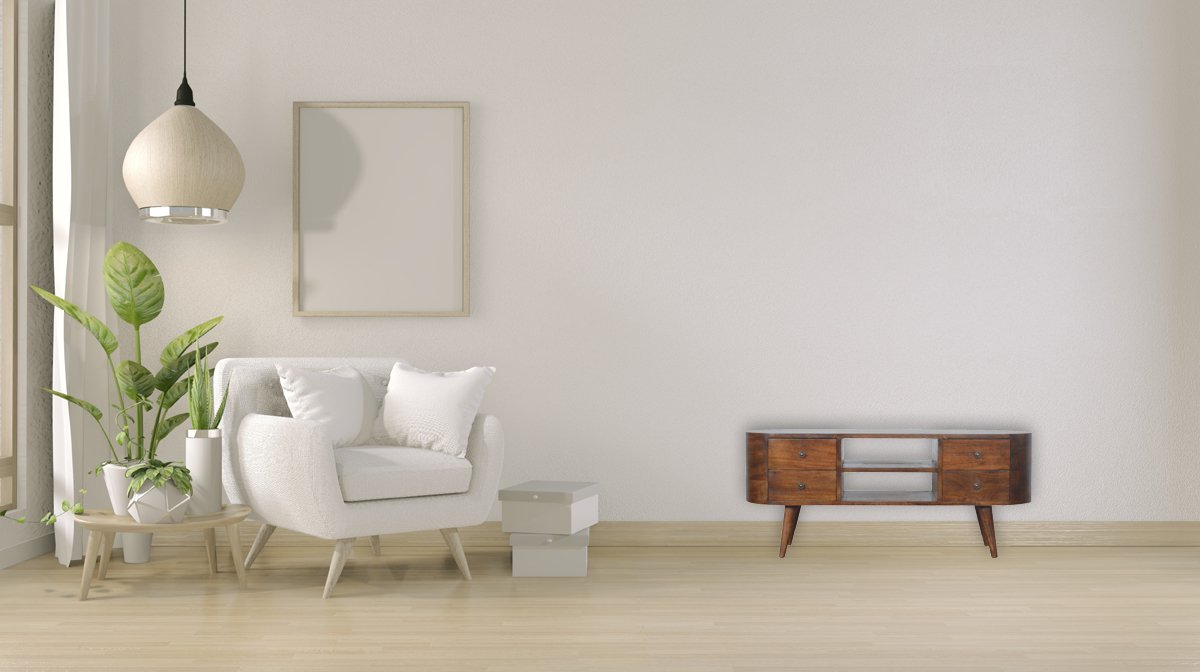 Szafka RTV z litego drewna mango – kasztanowa, 110 cm — model IN894 - obrazek 10
