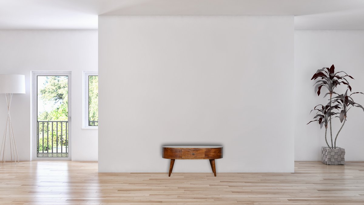Stolik kawowy z litego drewna mango – kasztanowy, 85 cm — model IN906 - obrazek 9