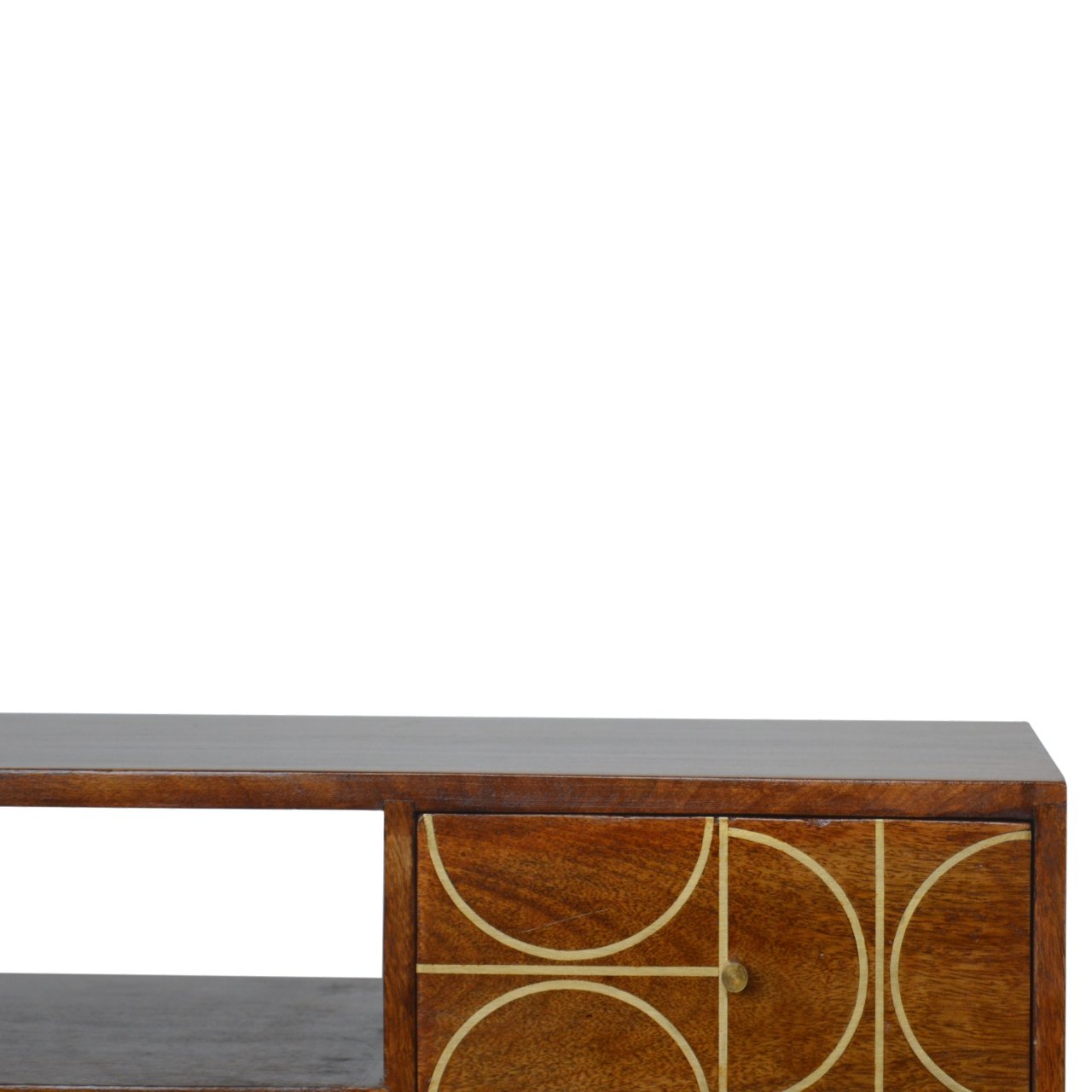 Szafka RTV z litego drewna mango – kasztanowa, 110 cm — model IN927 - obrazek 3