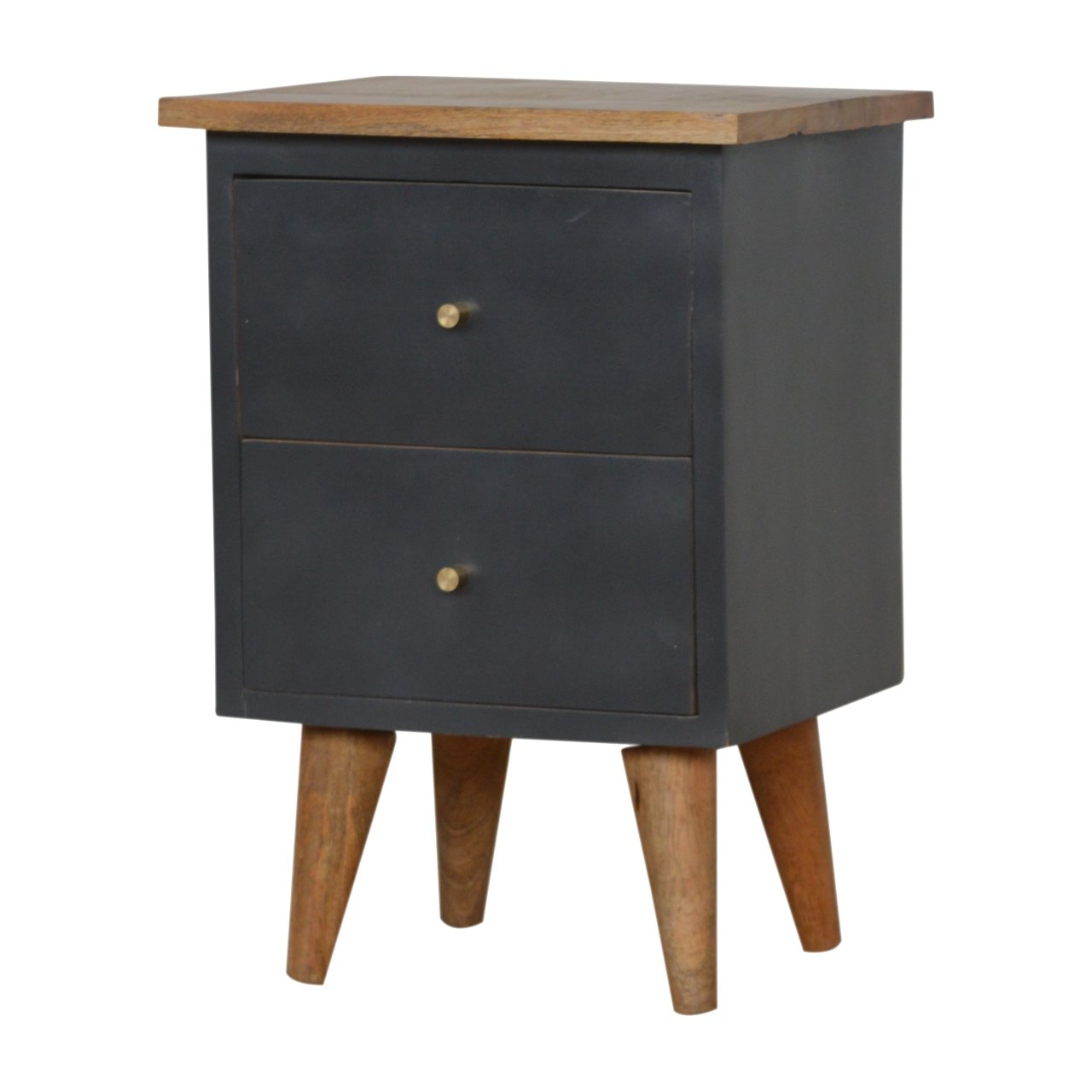 Szafka nocna z litego drewna mango – czarna, 35 cm — model IN974 - obrazek 2
