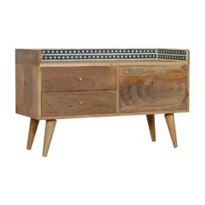 Szafka RTV z litego drewna mango – dębowa, 90 cm — model IN983