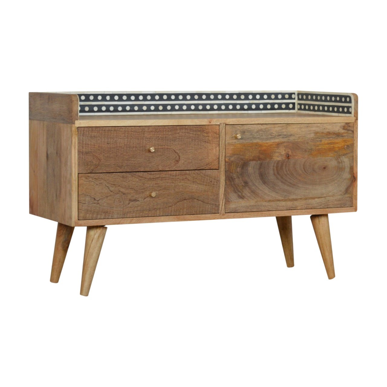 Szafka RTV z litego drewna mango – dębowa, 90 cm — model IN983